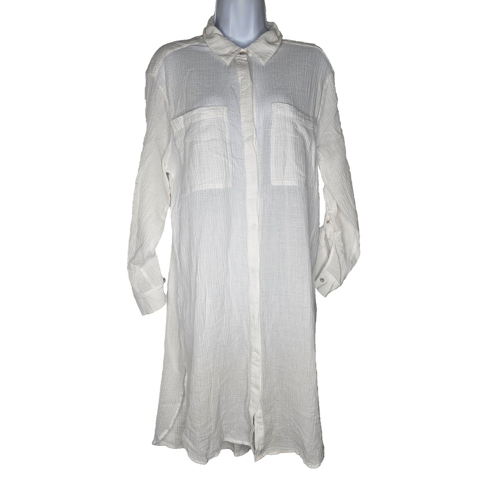 Seafolly White Cotton Gauze Shirt Dress XS Beach Cover Up Resort